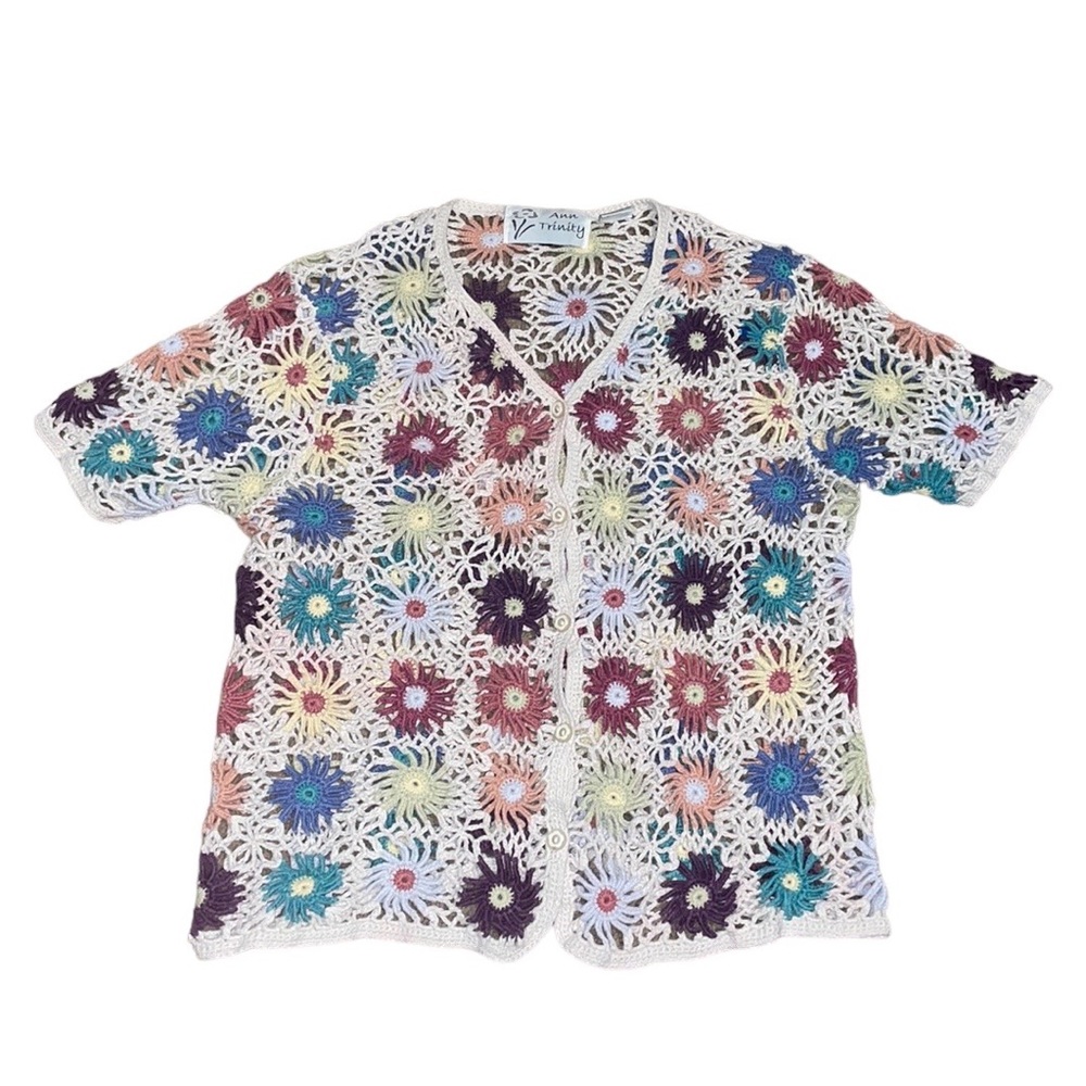 Vintage flower crochet button up tee
